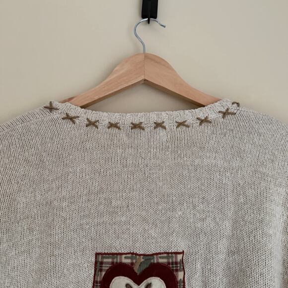 Vintage Mandal Bay Apple Patch Cardigan Sweater Linen Cotton Cottagecore Size L - Picture 8 of 10